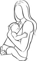 Mother and Kid Line Drawing. vector