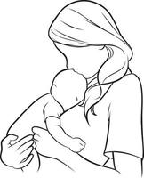 Mother and Kid Line Drawing. vector