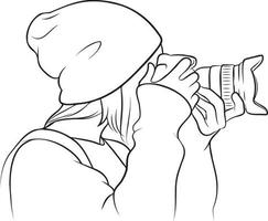 Woman Holding Camera Line Drawing. vector