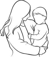 Mother and Kid Line Drawing. vector