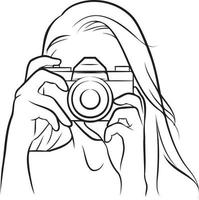 Woman Holding Camera Line Drawing. vector