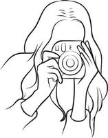 Woman Holding Camera Line Drawing. vector