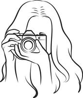 Woman Holding Camera Line Drawing. vector