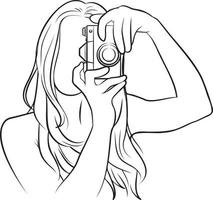 Woman Holding Camera Line Drawing. vector