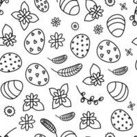 Linear pattern of Easter eggs and flowers and pussy willow vector