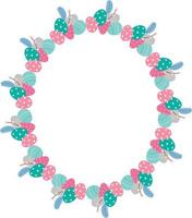 Easter flower wreath . Festive Easter frame with decorated eggs and flowers and symbols of bright Easter vector