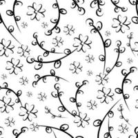 Willow and flowers seamless pattern in linear doodle style vector