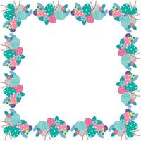 Easter flower wreath . Festive Easter frame with decorated eggs and flowers and symbols of bright Easter vector