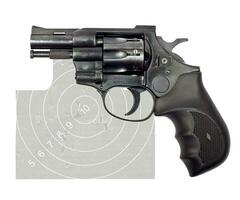 Black revolver and target photo