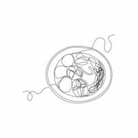 continuous line drawing of meatball in bowl vector