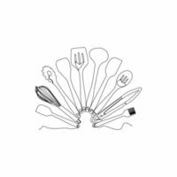 continuous line drawing art of spatula set vector