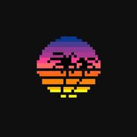 tropical puesta de sol firmar en píxel Arte estilo vector