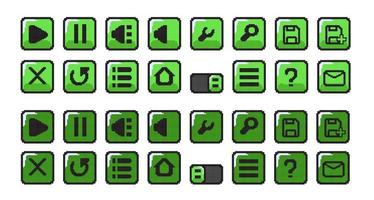 green button set in pixel art style vector