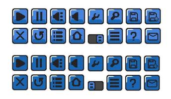 blue button set in pixel art style vector