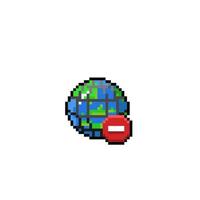 globe net with prohibited sign in pixel art style vector