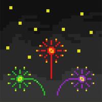 firework in the night view with pixel art style vector