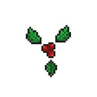 holly leaf in pixel art style vector