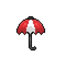 white and red umbrella in pixel art style vector