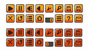 orange ui button in pixel art style vector