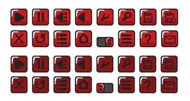 red button collection set in pixel art style vector