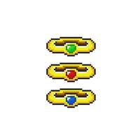 golden ring set with different stone in pixel art style vector