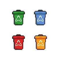 trash can with different color in pixel art style vector