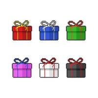 regalo caja conjunto con diferente color en píxel Arte estilo vector