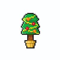 christmas tree in the pot with pixel art style vector