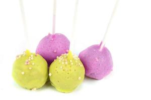 Candies on sticks. Multicolored cakes on a white background. Cake pops photo