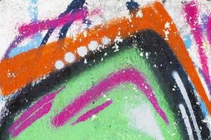 Part of abstract gravity multicolored with bright strokes. Painted concrete wall. photo