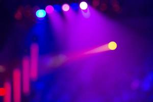 Multi-colored blurred bokeh spots and light rays from the stage light. photo
