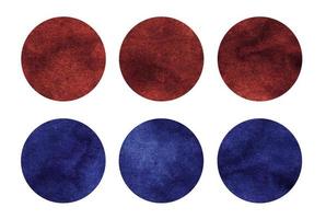 Colorful watercolor circles set. Blue and red round geometric shapes on white background. Aquarelle stains on paper texture. Abstract art. Template for your design. photo