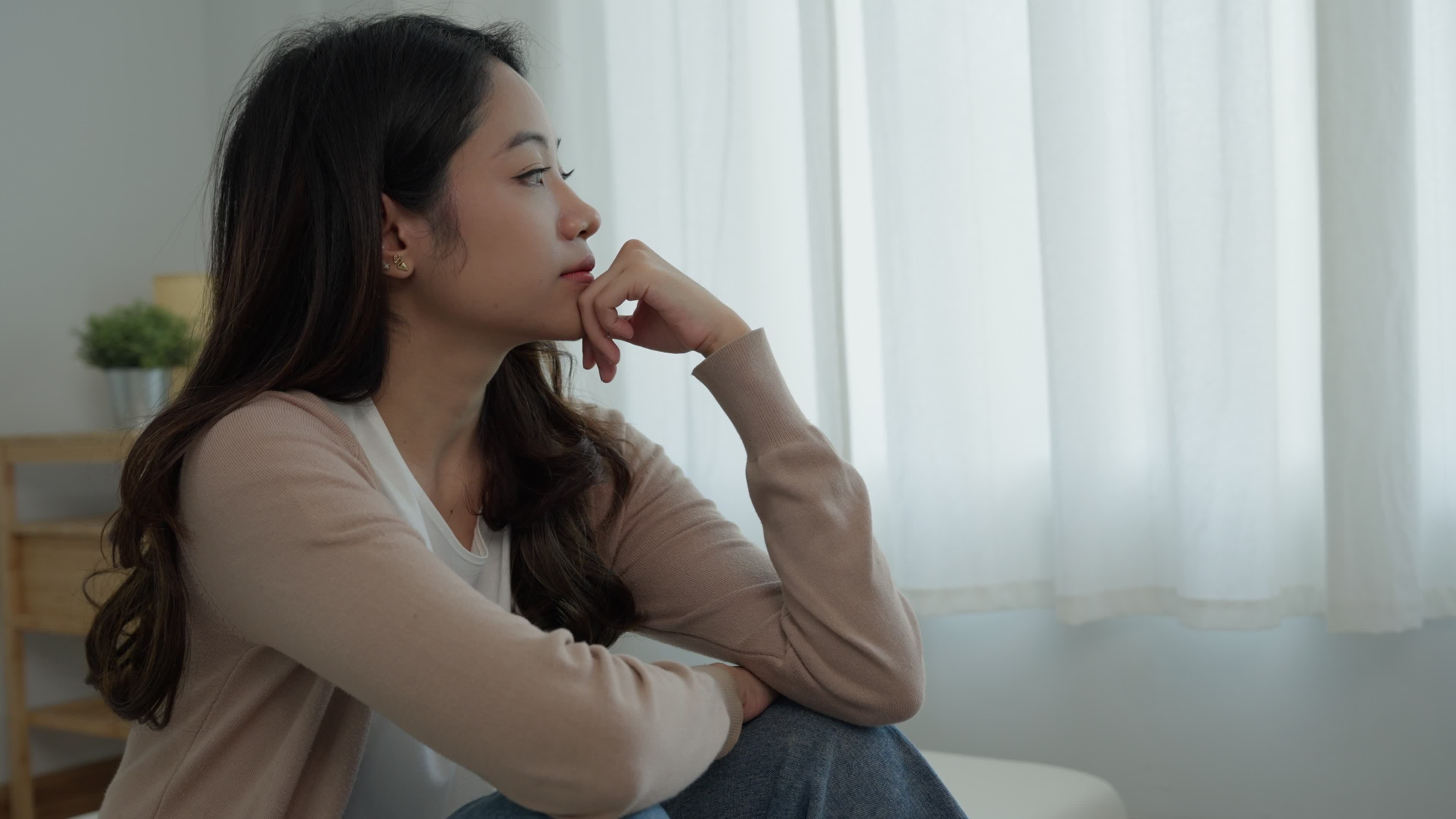 Unhappy asian woman girl disappointed, sad about problem in home alone,  feel lonely, Stressed, suffering from bad relationship, break up, divorce,  female confused, depression mental health, loneliness