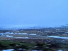 Icelandic landscape with fjord, lake and mountains in winter at Pingvellir National Park photo