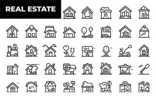 Real Estate thin line icons. Real estate symbols set. Included the icons as House, Home, Realtor, Agent, Plan editable stroke icon. Real estate icons collection. House line icons. vector