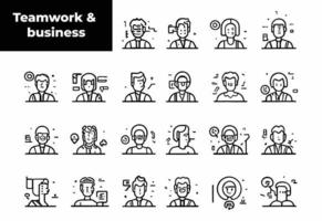 Teamwork and Business People thin line icons collection. Teamwork editable stroke icon set.Team signs. Vector illustration