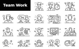 Teamwork and Business People thin line icons collection. Teamwork editable stroke icon set.Team signs. Vector illustration