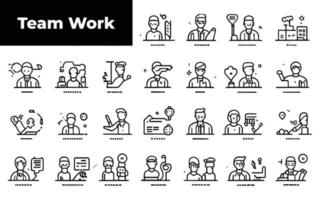 Teamwork and Business People thin line icons collection. Teamwork editable stroke icon set.Team signs. Vector illustration