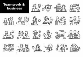 Teamwork and Business People thin line icons collection. Teamwork editable stroke icon set.Team signs. Vector illustration