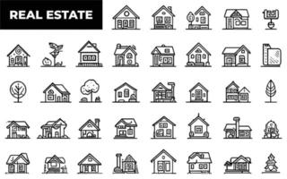 Real Estate thin line icons. Real estate symbols set. Included the icons as House, Home, Realtor, Agent, Plan editable stroke icon. Real estate icons collection. House line icons. vector