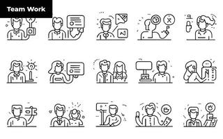 Teamwork and Business People thin line icons collection. Teamwork editable stroke icon set.Team signs. Vector illustration