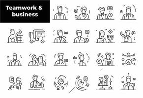 Teamwork and Business People thin line icons collection. Teamwork editable stroke icon set.Team signs. Vector illustration