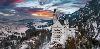 Aerial view of the Neuschwanstein Castle or Schloss Neuschwanstein  on a winter day photo