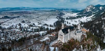 Aerial view of the Neuschwanstein Castle or Schloss Neuschwanstein  on a winter day photo