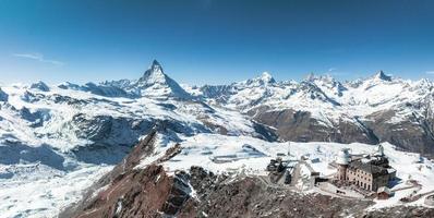 Aerial panorama view of the luxury hotel and the astronomic observatory at the Gornergrat photo