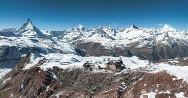 Aerial panorama view of the luxury hotel and the astronomic observatory at the Gornergrat photo