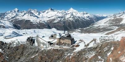 Aerial panorama view of the luxury hotel and the astronomic observatory at the Gornergrat photo