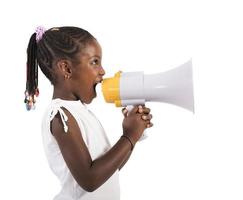 Child screams on white background photo