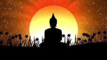 Buddha Animation Background, Buddha Meditation Animation Video, Buddha Animation Background On Nature In Meditation Body Postures, Buddha Meditation In Nature Sun Rising And Wind Blows Flowers Moving video