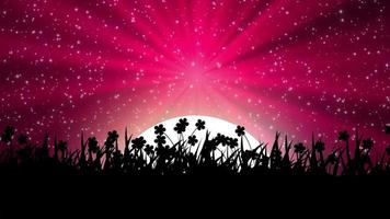 Sun Rising Animation Background With Optical Rays Effects, Glowing Sun Rising And Wind Blows Flowers Moving, Sun Rising Cartoon Animation Retro Background. video